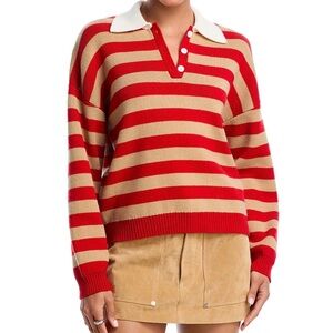 Wayf Striped Red and Tan Women's Sweater